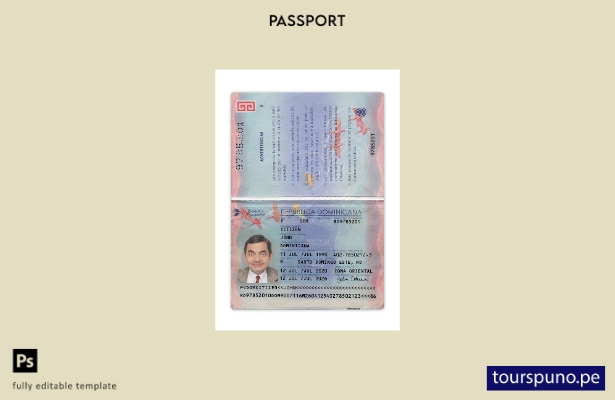 Listo para imprimir la plantilla actual del pasaporte de República Dominicana